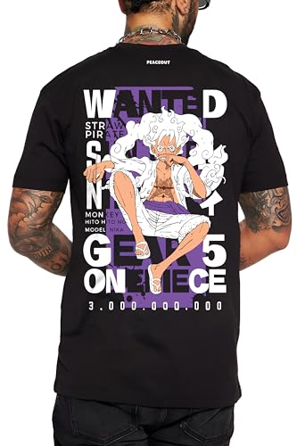 Image of PeaceOut Men's Anime T-Shirt | Half Sleeve Tee | Gear 5 | Black