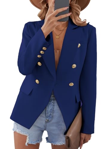 Mina Self Womens Blazer 2025 Fall Fitted Petite Double Breasted Button Front Suit Jackets with Pockets2