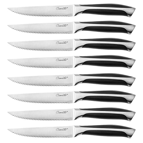 ciwete Serrated Steak Knives Set of 8, 5 Inch Stainless Steel Steak Knife Set with Ergonomic...