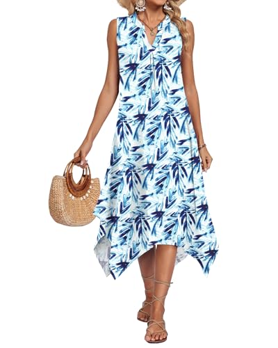 Image of AUSELILY Summer Dresses for Women 2026 Casual Sleeveless Sundress Asymmetrical Hem Tank Midi Dress with Pockets