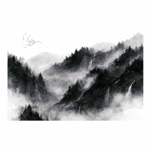 Toile murale cascade et forêt d'encre HOQIU grand format pour sublimer la déco de votre chambre