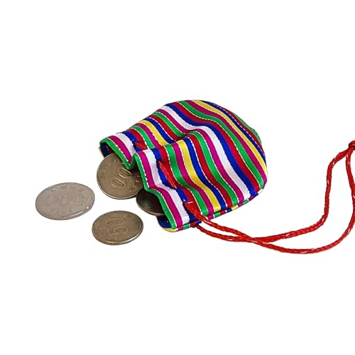 Seoulful Vintage Mini Korean Saekdong Pouches - 4-Piece Bokjumeoni Lucky Bag Set with Colorful Stripes - Hanbok Color Block Fortune Chuseok Gifts
