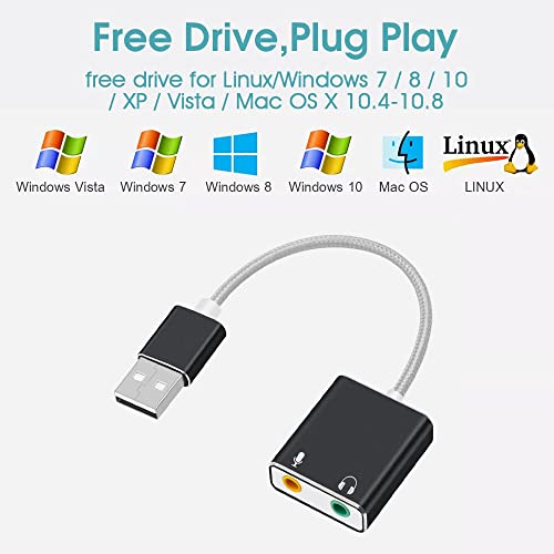 Image of USB Sound Card for Laptop PC, 7.1 CH l USB to Aux 3.5mm Audio Adapter Compatible with Laptop, PC, Windows, Mac, Linux, PS5, PS4, Plug & Play No Drivers Need (Multicolor)