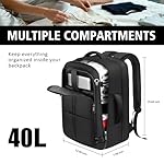 Travel Backpack, Extra Large 50L Flight Approved Carry on Backpack, Expandable Waterproof Business Suitcase Daypack Big Bag Fits 18.4 Inch Laptop, Black - Image 3