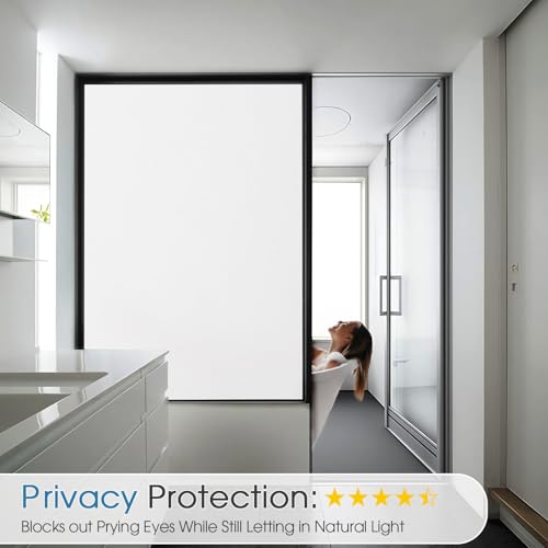 Image of Coavas Window Privacy Film Frosted Glass Static Clings, Decorative Bathroom Door Privacy Film Day and Night, Heat UV Blocking Anti-Glare Frosting Stickers Renter Non-Adhesive, 23.6 x 78.7 Inch, White