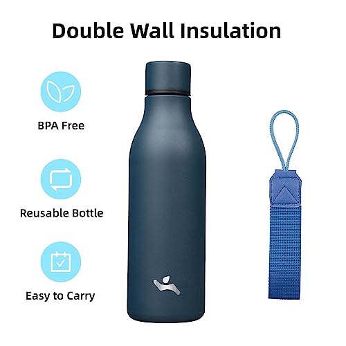 Image of Konokyo Insulated Water Bottle with Strap,18 oz Double Wall Stainless Steel Vacuum Bottles Metal Water Flask,Navy Blue