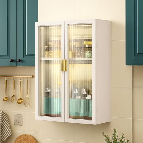 Image of MIORAH Kitchen Storage Cabinet | Modular Wall Mounted Kitchen Cabinet Organiser |2 Layer, Space Saving Carbon Steel Shelf, White, 40 cm, Pack of 1