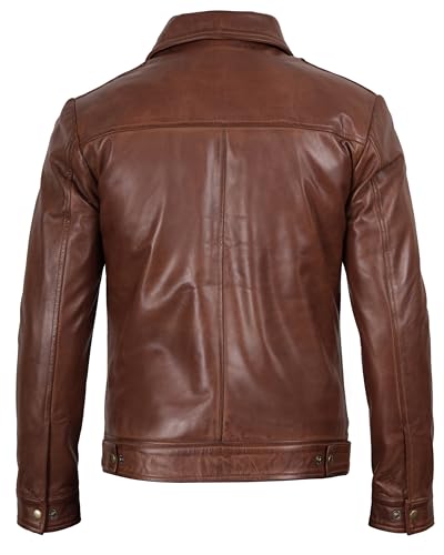 Image of Blingsoul Vintage Distressed Leather Jacket for Men - Shirt Collar Genuine Lambskin Mens Leather Jacket