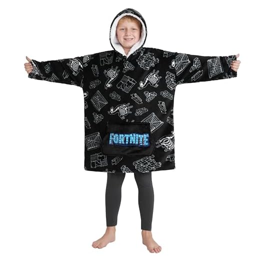 Fortnite Wearable Blanket Hoodie for Kids, Cozy Fleece Pullover Blankets for Gamers & Fans (Black/White)