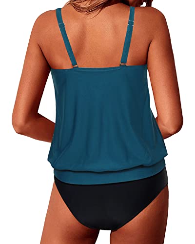 Image of Yonique Two Piece Tankini Swimsuits for Women Blouson Bathing Suits Modest Swimwear