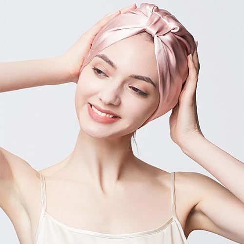 SYXLS Natural Silk Bonnet for Sleeping 100% Pure Mulberry Silk Sleep Cap for Hair Care Women Mulberry Silk Sleep Cap for Women Hair Care Soft Silk Hair Wrap Elastic Stay on Head (Pink) - Image 3