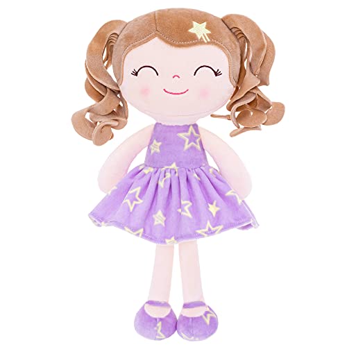 Gloveleya Doll Baby Dolls Soft Doll Baby Girl Gifts Curly Hair Purple Star Dress Spring Girl 12inches