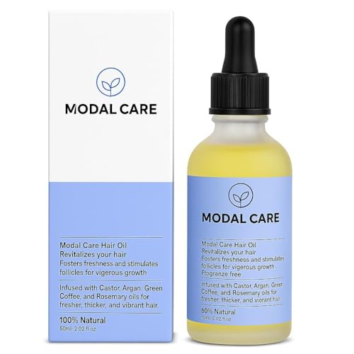 Modal Care Hair Growth Oil – 100% Natural Hair Oil. Vegan & Scent-Free with Rosemary, Castor & Coconut Oils – Nourishes Scalp & Beard – 60ml