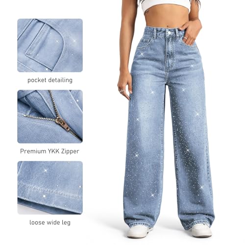 Image of Straight Leg Jeans for Women High Waisted Wide Leg Denim Pants