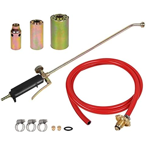 Butane Propane Gas Kit, Multi Purpose Roofers Heating Brazing Torch Weed Blow Burner Plumbers Kit with 3 Nozzle, 3.2cm, 4cm & 5cm + 2m Gas Hose Cover