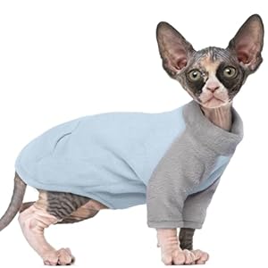 Sphynx Cat Clothes, Soft Fleece Cat Sweater, Pullover Shirt for Cat, Cat Pajamas with Sleeves, Kitten Hairless Cat Clothes for Cats Only, Winter Warm Cat Outfit Onesie Jumpsuit Hoodie