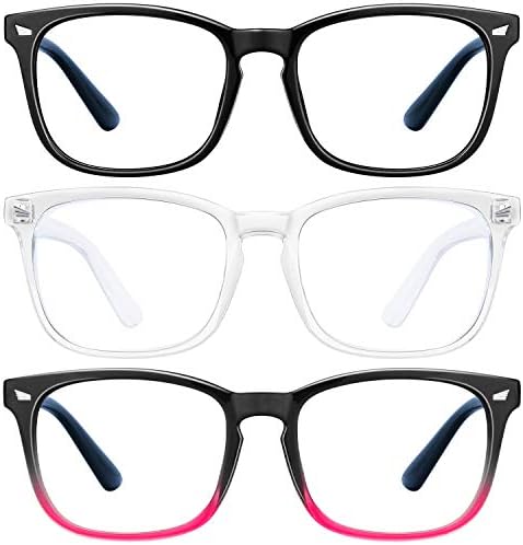 Blue Light Blocking Glasses - 3Pack Computer Game Glasses Square Eyeglasses Frame, Blue Light Blocker Glasses for Women Men, Anti Eye Eyestrain Reading Gaming Glasses Non Prescription