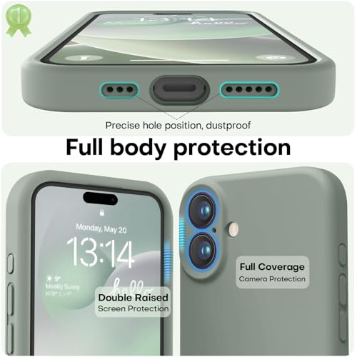 Image of LOVE 3000 Designed for iPhone 16 Case, Premium Silicone with [Soft Anti-Scratch Microfiber Lining] Shockproof Protective Phone Case for Men Women Girls 6.1 inch, Calke Green
