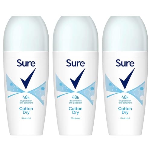 Sure Antiperspirant Roll On Cotton Dry 48H Sweat and Odour Protection Roll On with Fresh Light and Clean Scent Deodorant for Women 50ml Pack of 3