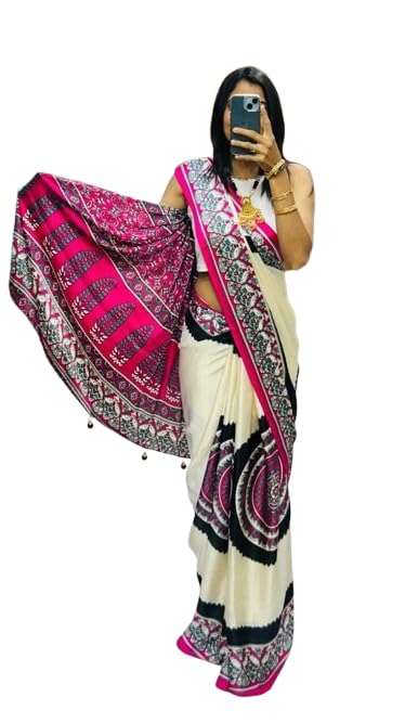 Women's Gaji Silk Saree with Traditional Ajrakh Print and Blouse Piece | Elegant Festivals Wear Saree | Soft and Durable Fabric-image-39