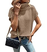 WDIRARA Women's Turtleneck Cap Sleeve Sweater Vest Pullover Knitted Top Loose Oversized Knitwear