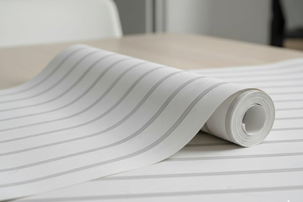 White Silver 3D Wood Grain Wallpaper Roll | Self-Adhesive Waterproof Vinyl Wall Covering for Bedroom, Living Room, Kitchen, Furniture & Cabinet Renovation (45 x 300 cm)