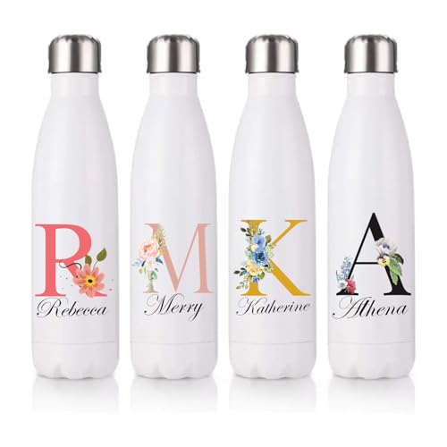 EKAM Personalised Stainless Steel Water Bottle - Customise with Any Name Any Initial - Thermal Vacuum Insulated Metal Water Bottle for 12 Hours Hot & 24 Hours Cold Drinks Flask 500ml - 17oz