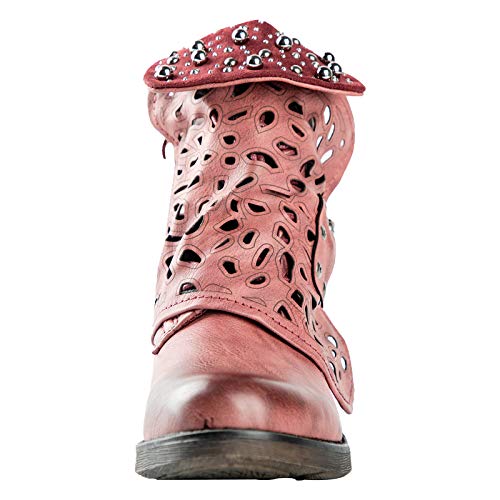 Lala Ikai Women Motorcycle Boots Combat Ankle Combat Boots With Studded Low Block Heels Biker Shoes #TOP4