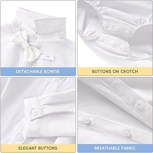 Image of Booulfi Baptism Christening Outfits for Baby Boy Outfits,NB- 5t Boy Clothes | 4 Piece Button Down White Shirt Bow Tie Photography Suspenders Baptism Outfits for Boys,Newborn 5t Boys Clothes Summer
