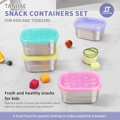Tanjiae 8oz Small (1 CUP) Stainless Steel Snack Containers for Kids and Toddlers (Ages 1-3) | Easy Open Leak Proof Food Containers with Silicone Lids - Perfect Metal Lunch Box for Daycare and School by Tanjiae - Image 3