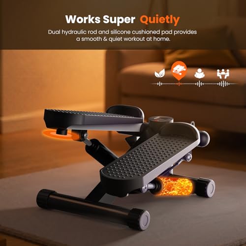 Image of Sweetcrispy Mini Stair Stepper with Resistance Bands, Hydraulic Home Stepper Machine, 300 LBS Weight Capacity, Compact Cardio Equipment with LCD Monitor, No Assembly Required