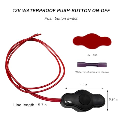 MUQIDA Waterproof Push-Button Switch with Quick Connector, 12V Mini Button On-Off Switch for LED Accent Lighting, Universal Switches for LED Lighting on Motorcycles Cars Trucks ATVs - Thumbnail 2