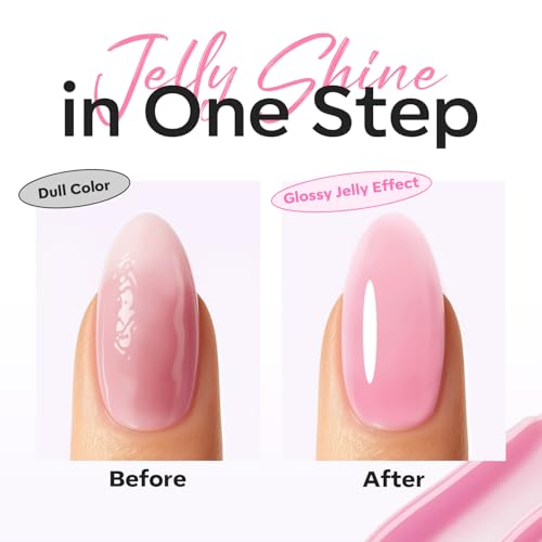 Image of modelones Builder Nail Gel Top Coat, 15 ML No Wipe Ultra Gloss Jelly Pink Gel Polish Apex Building Nails Strengthening Extension Sheer Blush Color Nail Art Long Lasting Soak Off U V Manicure Gift