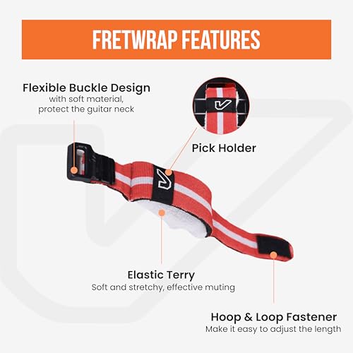 Image of Gruv Gear Fret Wrap & Guitar Mute, Fretwrap for Acoustic, Electric & Bass | String Dampener Recording, Tapping & Practice Accessory (1 Pack, Large Red /White, Fits 6 String Bass, 8 String Guitar)