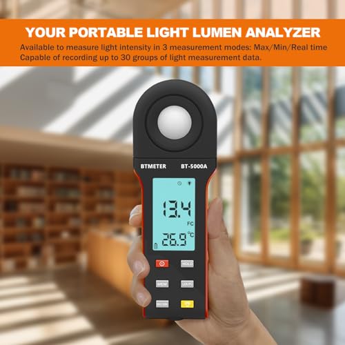 Image of BTMETER Digital Illuminance Light Meter Measure Lights 0.01-400,000 Lux /FC | Foot Candles Luxmeter with 270º Rotated Sensor & Data Logging for Photography Plants LED Lights Indoor Outdoor Light Tester