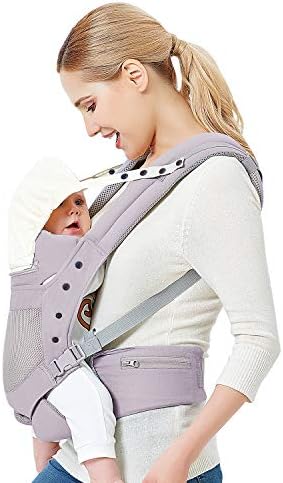 Baby Carrier with Adjustable Hip Seat,Baby Wrap Carrier with Hood, Soft & Breathable Backpack Front and Back for Infants to Toddlers Up to 44 lbs - Gray