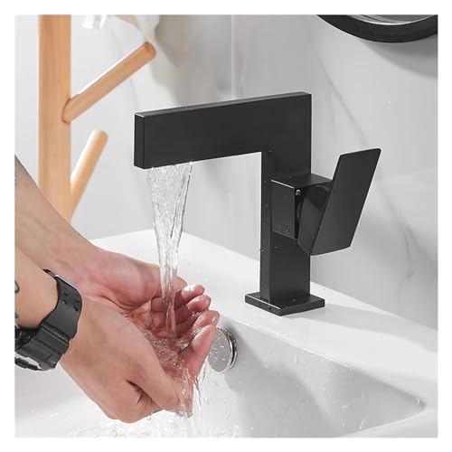 Grifo de lavabo cascada en latón negro cromado de alta pureza para baño minimalista 7