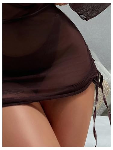 WDIRARA Women's 3 Piece Bikini Set High Cut Halter Swimsuit with Long Sleeve Drawstring Cover Ups3