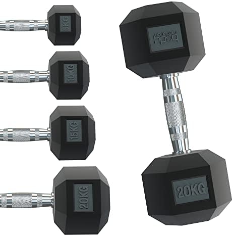 Body Revolution Dumbbell Set - Home Gym Hex Dumbbells Weights Set, Rubber Encased Cast Iron Weights for Men and Women, Professional Strength Training Equipment. Range from 1kg - 40kg