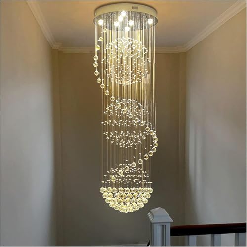 Chandelier en cristal en spirale LED pour grand escalier lumineux