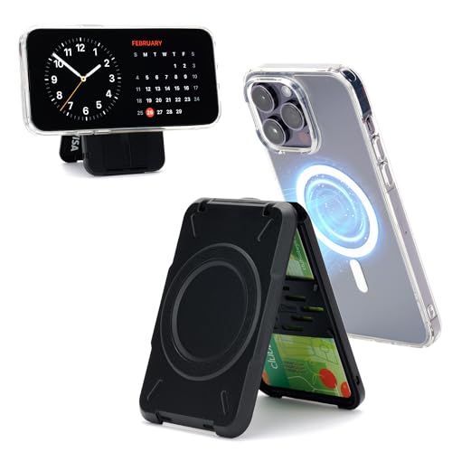 PROfezzion Double Sided Magnetic Phone Wallet, RFID Blocking Snap-on Hard Shell Card Holder 4-Cards Designed for MagSafe Compatible with iPhone 15 14 13 12 Pro Max Plus & MagSafe Case (0.5