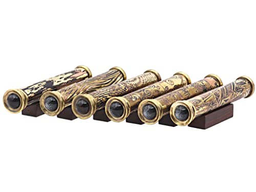 RII Brass Handmade Teleidoscope, Vintage Look Kaleidoscope with Wooden Display Stand, Nautical Décor for Gifting, Antique Finish Gift for Husband, Graduation Day, Retirement, Christmas