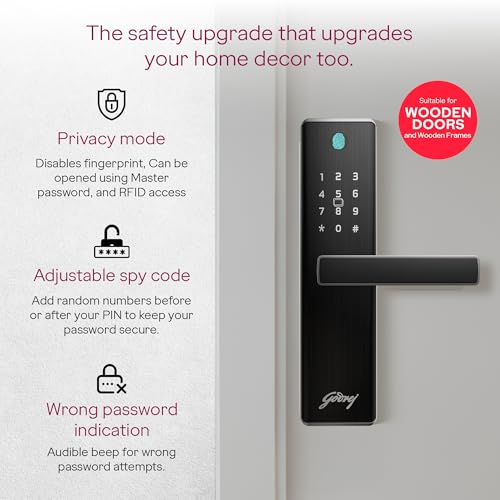 Image of Godrej 'New Launch' Smart Lock | Neo Prime Digital Lock for Wooden Door | Fingerprint, PIN, RFID Card & Mechanical Key | 4 in 1 Access | Titanium Grey |3 Yrs Warranty