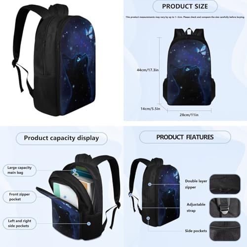 Flashideas Black Cat Backpack for School Girls Backpack with Lunch Box Water Bottle Bag and Soft Pencil Case 4 PCS Set 17" Lightweight Elementary School Bag Large Bookbag with Compartments for Kids4