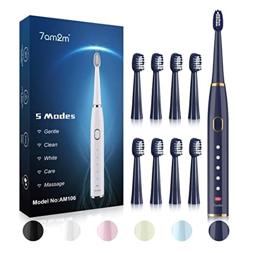 7AM2M Sonic Electric Toothbrush for Adults and Kids- High Power Rechargeable Toothbrushes with 8 Brush Heads,5 Adjustable Modes, Built-in 2-Minute Smart Timer,4 Hours Fast Charge for 30 Days(Navy)