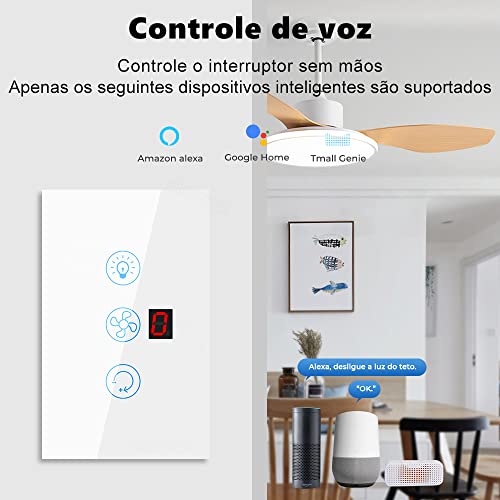 Interruptor Inteligente Luz do Ventilador de teto Wifi 4X2, Controlo independente do ventilador e da