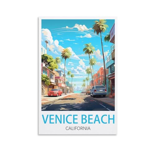 Impression sur toile vintage Venice Beach California pour salon, chambre à coucher, dortoir, maison, bureau (60 x 90 cm)