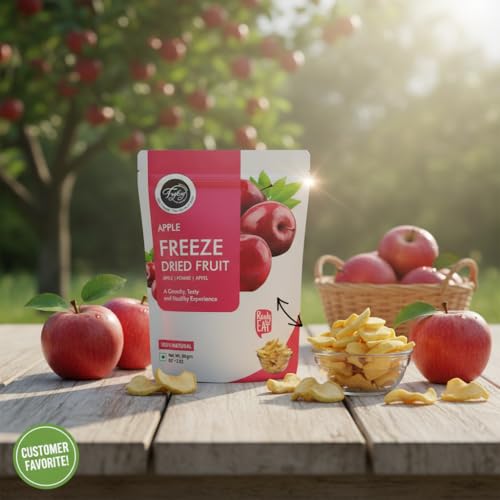 Image of FzyEzy Healthy Premium Freeze-dried Apple Fruit Slices | Free GMO | No Added Sugars, Preservatives, Artificial Flavors, Colors | Dehydrated | Pantry Groceries Perfect for Camping Vegan Healthy & Survival Travel Friendly Ready to Eat Snacks for Kids & Adults (Apple Slice | 80 gm)