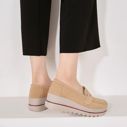 Image of Ruiatoo Women's Slip-On Platform Loafers Suede Wedge Mocs Low-Top Lightweight Casual Office, Travel, Daily Walking Shoes