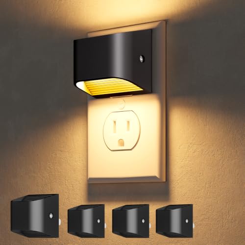 Image of NIORSUN Night Lights Plug Into Wall, Auto On /Off, 4 Pack, Black, 3000K